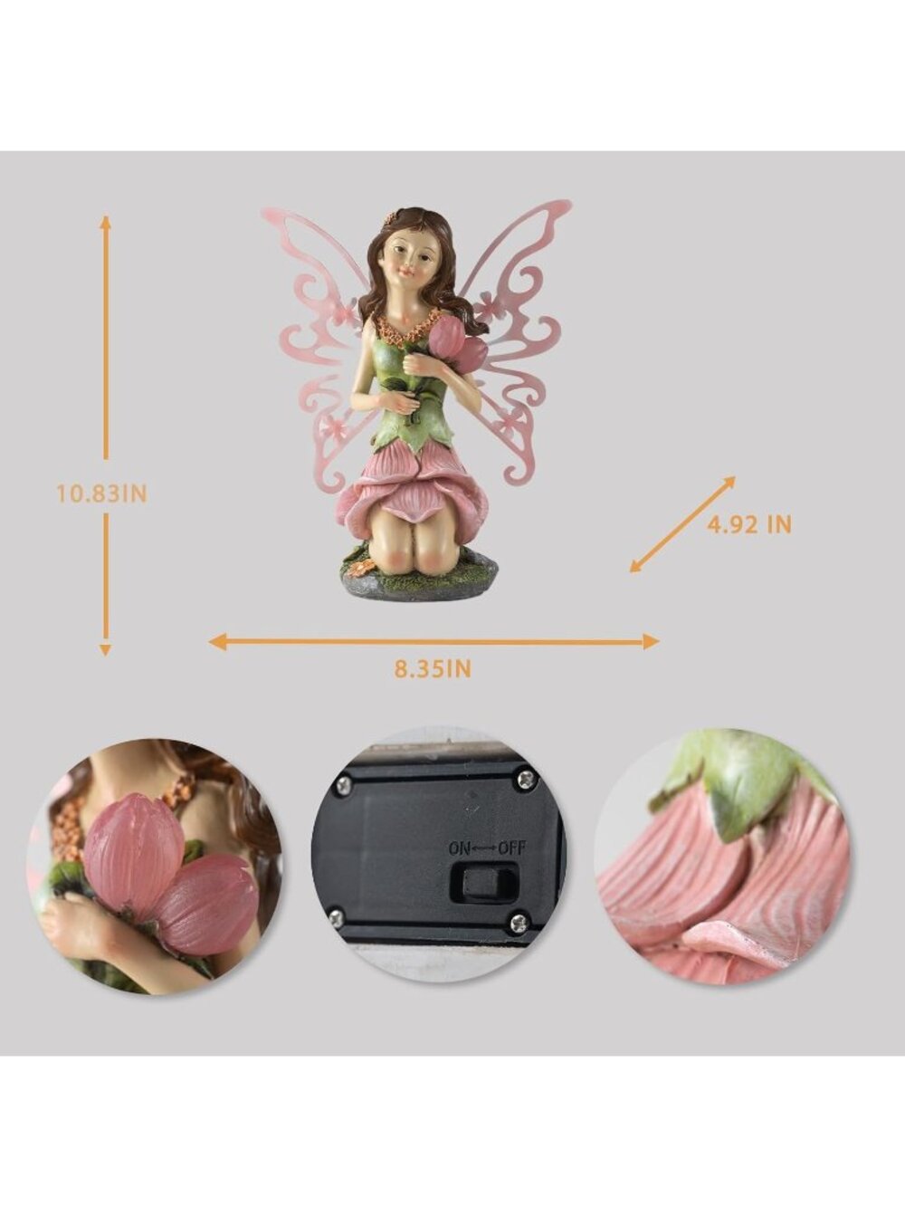 New Fairy Decor Solar-Powered Resin Statue for Outdoor Garden Yards Lawn - Picture 2 of 7